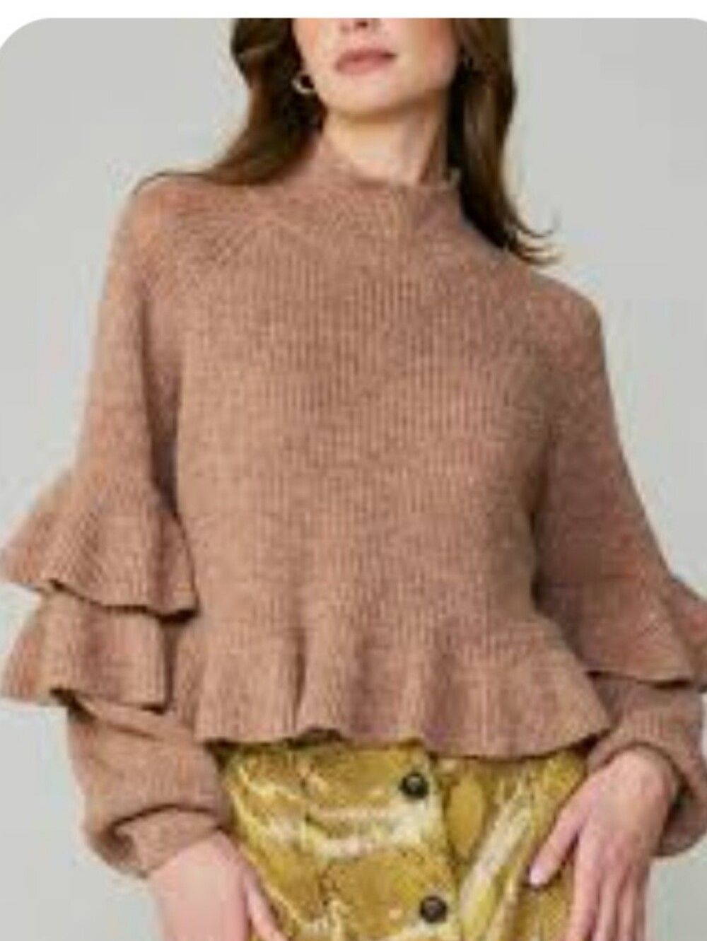 Ruffled Hem Mock Neck Sweater in Dusty Rose Small - Picture 1 of 3